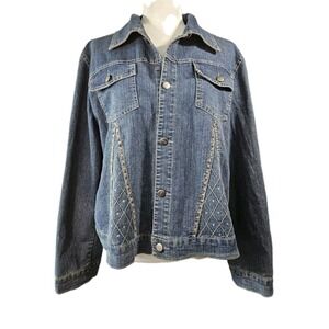 Womens Plus Embroidered Denim Jean Jacket XXXL Chest Pockets Western Classic